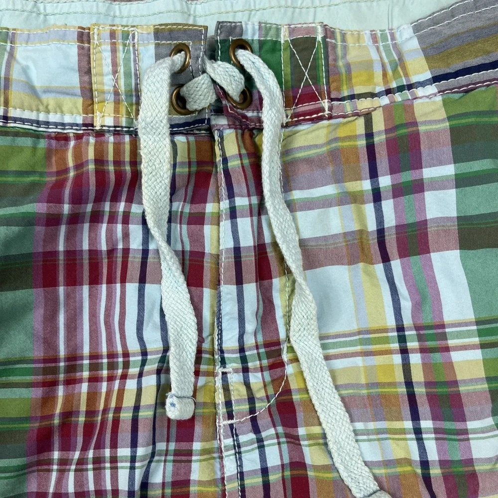 J Peterman Madras Plaid Board Shorts Men Large Swim Outdoors Coastal Preppy 7" - Picture 3 of 6